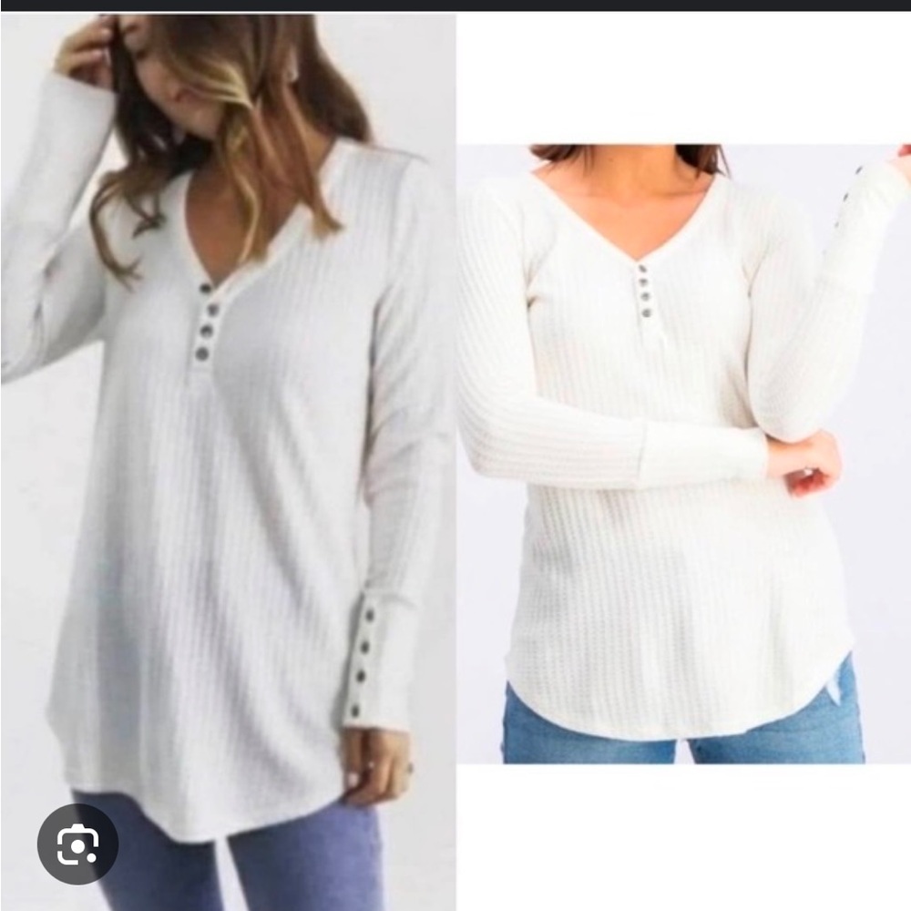 Chaser Cream waffle-knit thermal henley top- Size Large